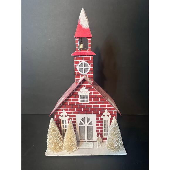 Large 15" Ebenezer & Co. Lighted Church Christmas Paper House Red Brick Deer - Picture 2 of 8